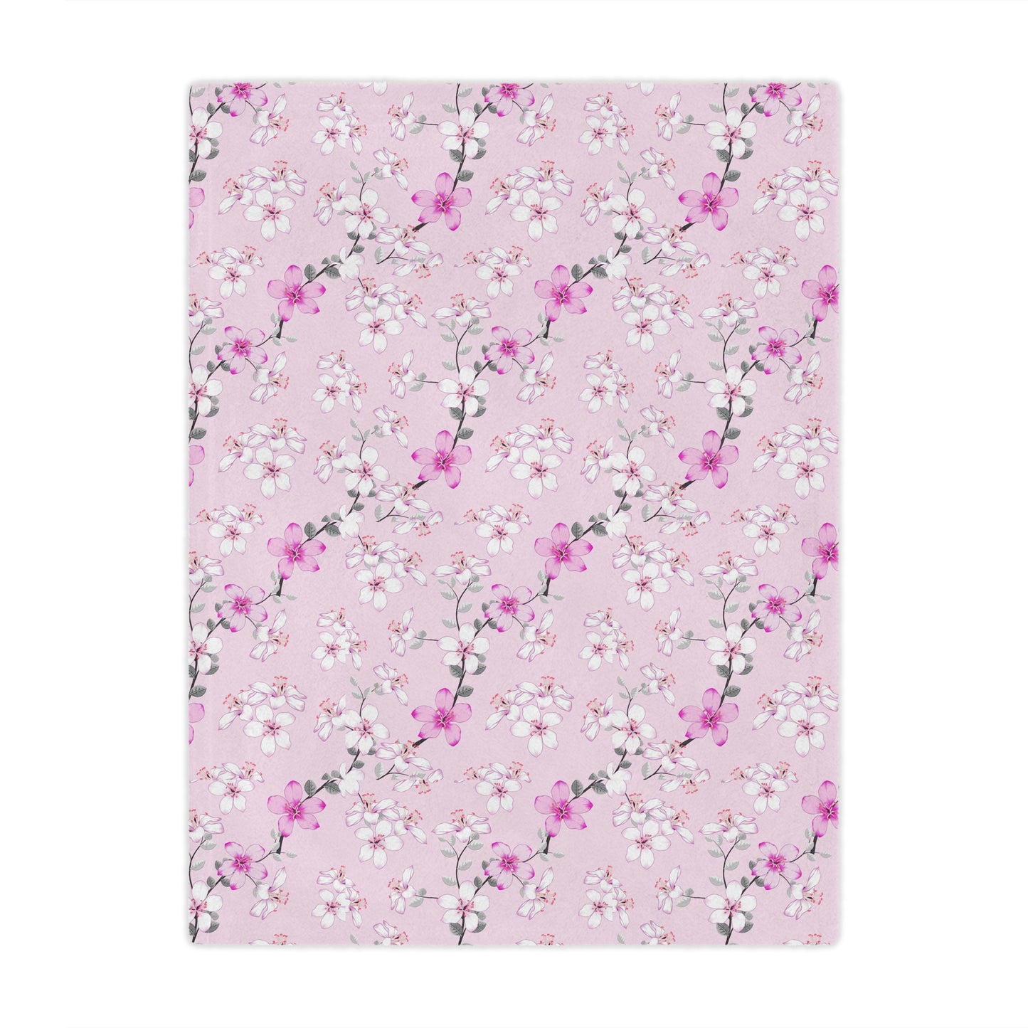 Floral Pink Cherry Blossom Minky Blanket