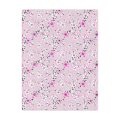 Floral Pink Cherry Blossom Minky Blanket