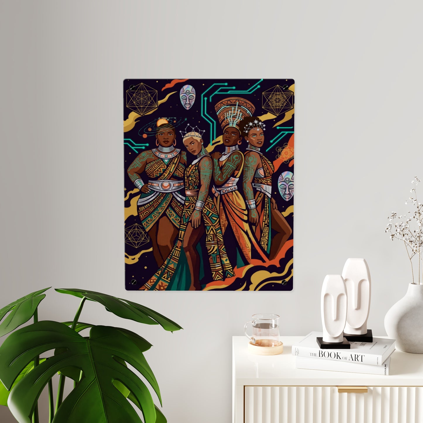 Afro-Futurism Queens Wall Art (Bold Black Women Illustration), Acrylic Wall Art