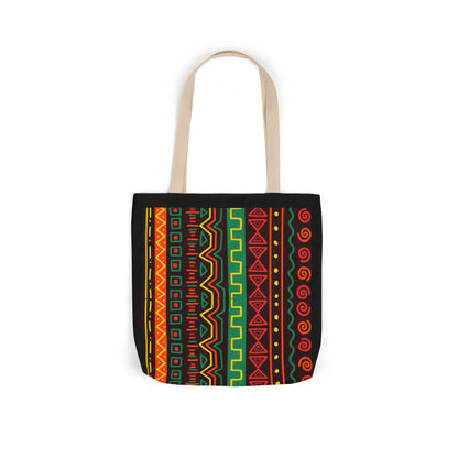 Afrocentric Pattern Canvas Tote — Colorful Tribal Stripe Beach & Market Bag