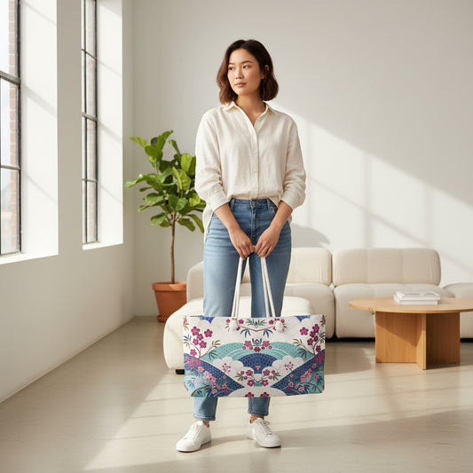 Japan Inspired  Stylish Floral Weekender Bag, Travel Tote, Floral Travel Bag