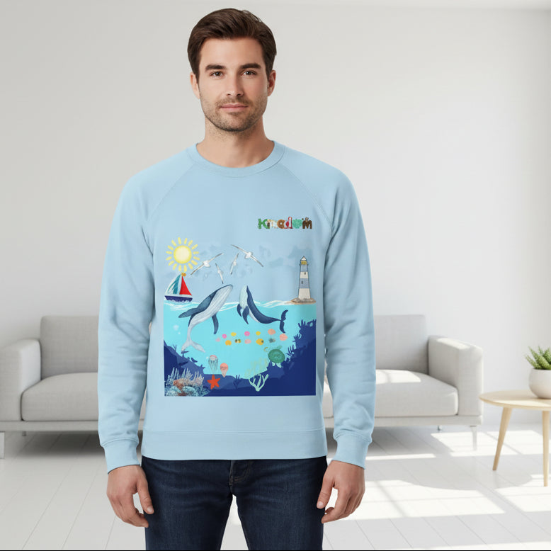 Kingdom Ocean Sweatshirt — Whale & Lighthouse Unisex Graphic Crewneck Sweater Printify