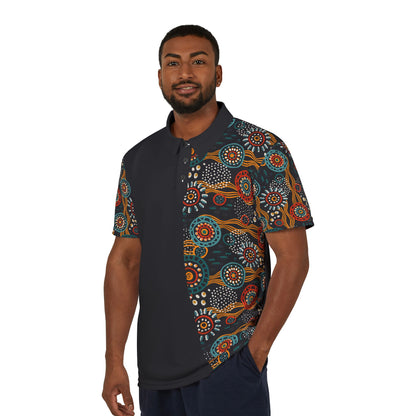 Half-&-Half Tribal Print Polo Shirt — Colorful Aboriginal-Inspired Design
