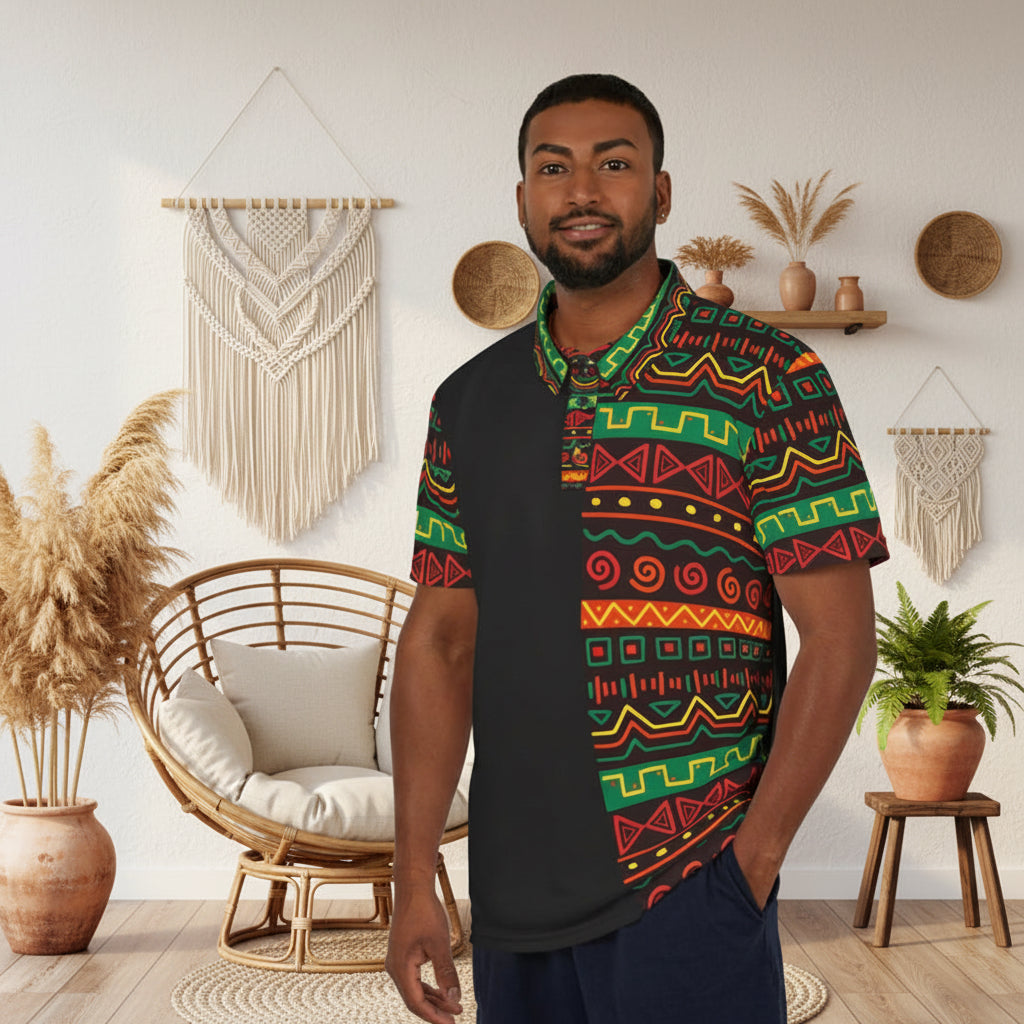 African Print Polo Shirt — Bold Kente-Inspired Pattern Printify