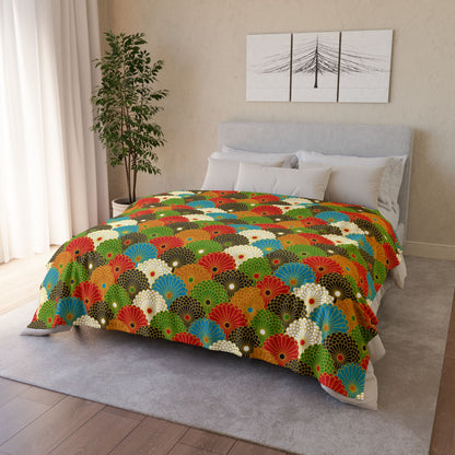 Retro Fan Pattern Polyester Blanket — Colorful Geometric Throw for Living Room & Gift