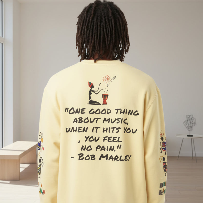 Hand-Drawn Afro Music Graphic Sweatshirt - Unisex Lightweight Crewneck Printify