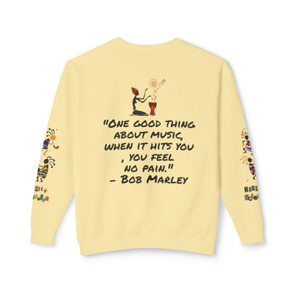 Hand-Drawn Afro Music Graphic Sweatshirt - Unisex Lightweight Crewneck
