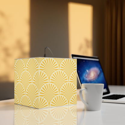 Yellow Art Deco Cube Lamp — Geometric Pattern Pendant Light