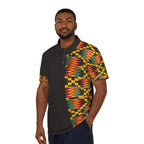 Kente Pattern Polo Shirt – African Print Half-Panel Polo