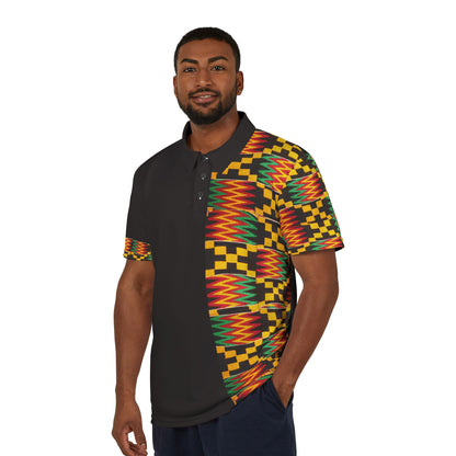 Kente Pattern Polo Shirt – African Print Half-Panel Polo