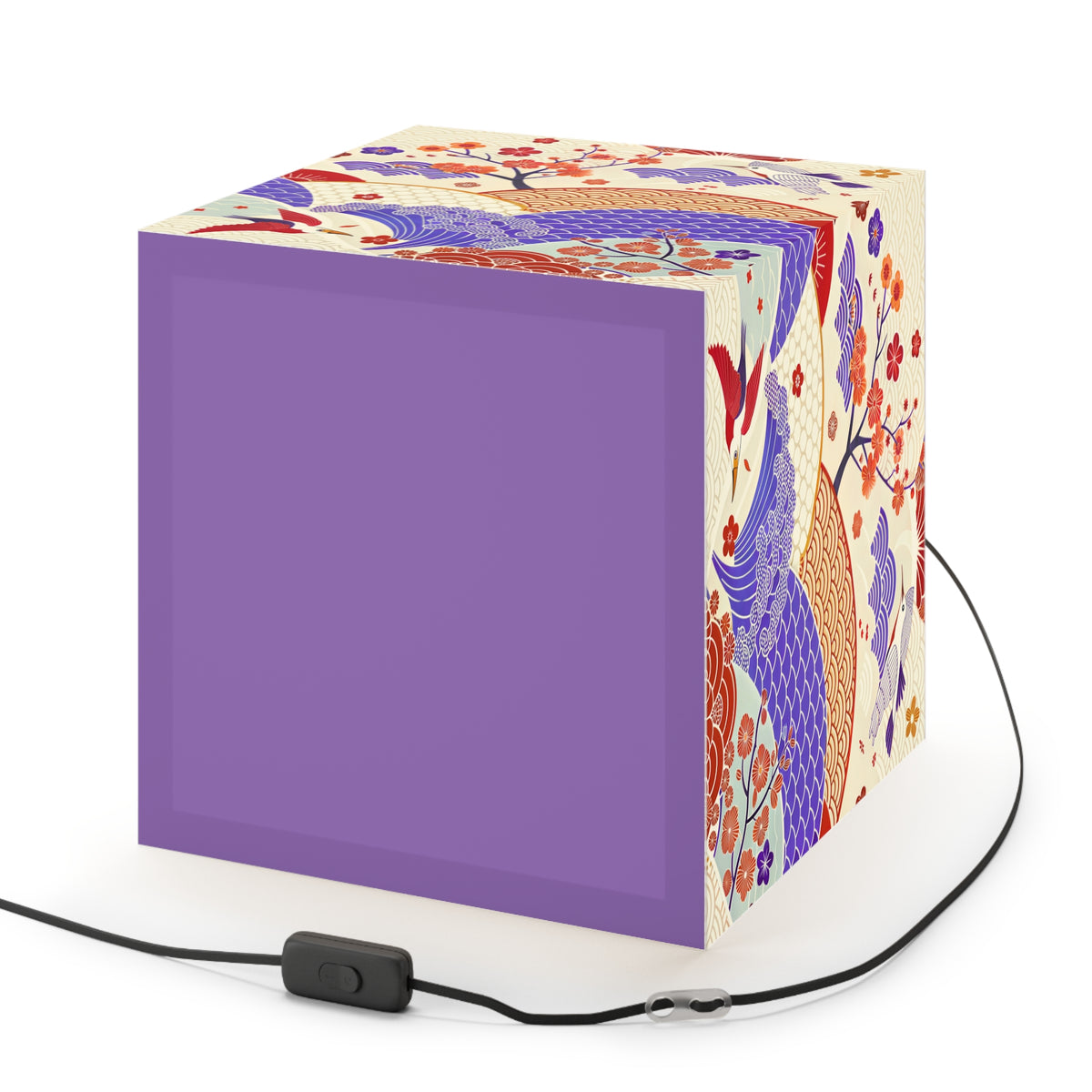 Japanese Wave & Crane Light Cube Lamp — Floral Origami Pattern Ambient Pendant Printify