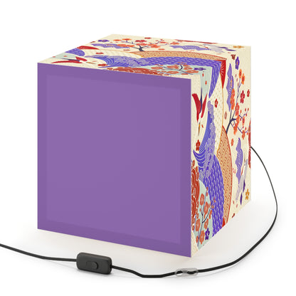 Japanese Wave & Crane Light Cube Lamp — Floral Origami Pattern Ambient Pendant