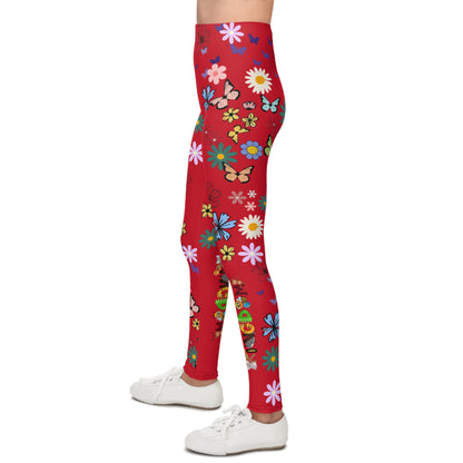 Colorful Floral Youth Leggings - Butterflies & Flowers Design