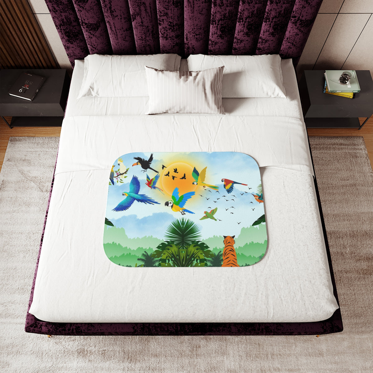 Tropical Wildlife Sherpa Blanket - Cozy Nature-Inspired Throw Printify