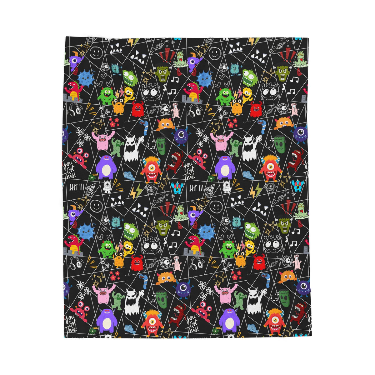 Whimsical Monsters Velveteen Plush Blanket, Soft Fleece Throw, Cozy Bedspread Printify
