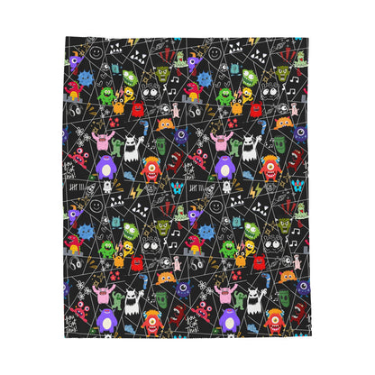 Whimsical Monsters Velveteen Plush Blanket, Soft Fleece Throw, Cozy Bedspread