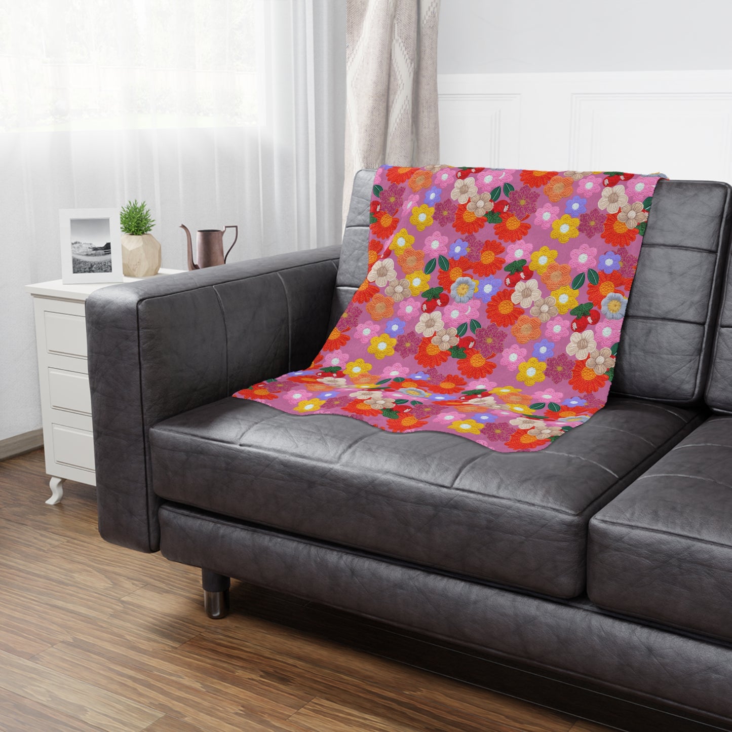 Floral Fiesta Minky Blanket — Bright Retro Flower Pattern, Cozy Throw for Living Room & Kids