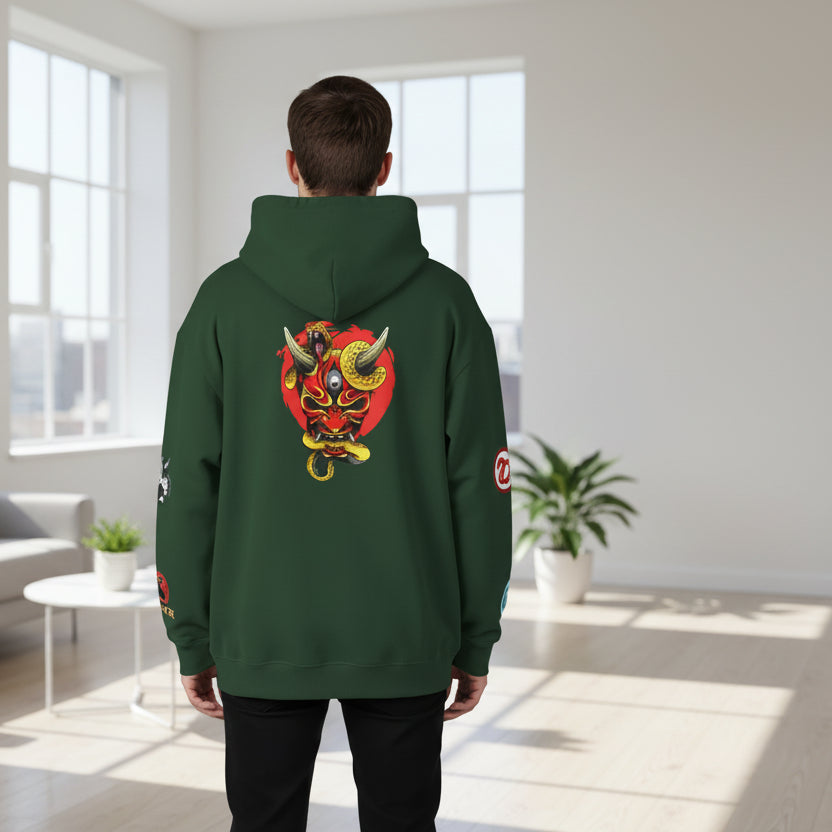 Samurai Menpo Art Hoodie, Japanese Ninja Graphic Unisex Sweatshirt, Warrior Theme Pullover