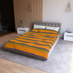 Striped Tribal Pattern Duvet Cover — Boho Orange Microfiber Bedding Printify