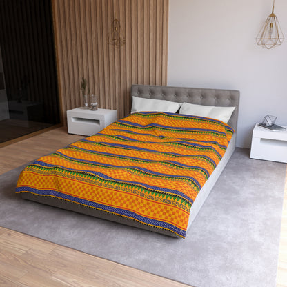 Striped Tribal Pattern Duvet Cover — Boho Orange Microfiber Bedding