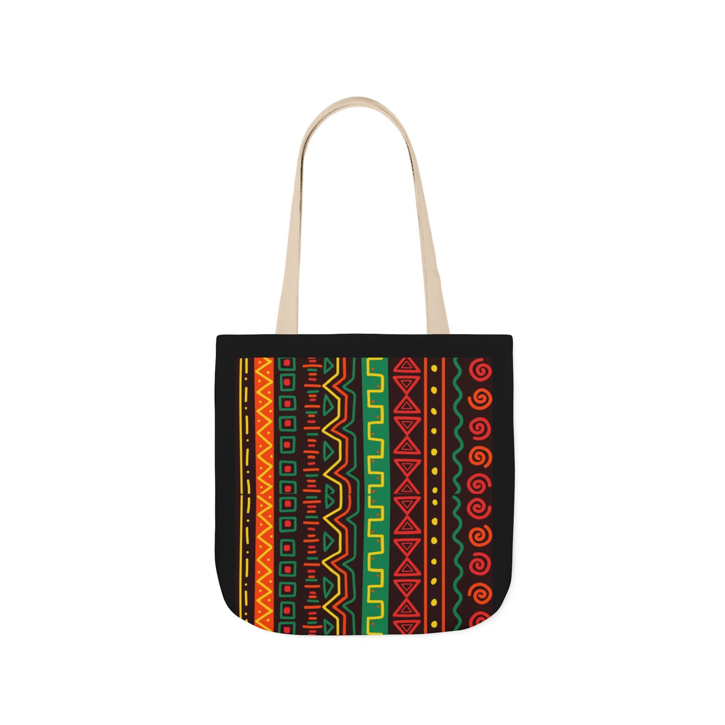 Afrocentric Pattern Canvas Tote — Colorful Tribal Stripe Beach & Market Bag