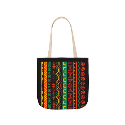 Afrocentric Pattern Canvas Tote — Colorful Tribal Stripe Beach & Market Bag