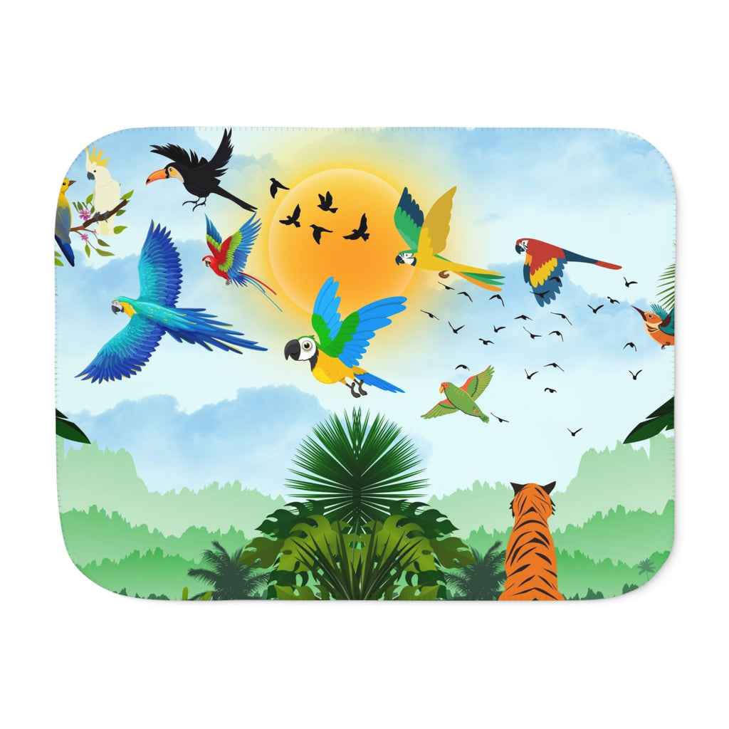 Tropical Wildlife Sherpa Blanket - Cozy Nature-Inspired Throw Printify