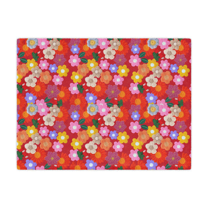 Floral Fiesta Minky Blanket — Bright Retro Flower Pattern, Cozy Throw for Living Room & Kids