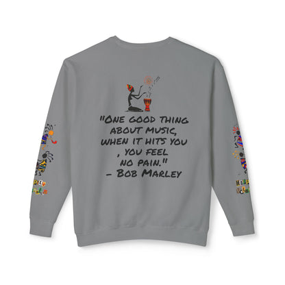 Hand-Drawn Afro Music Graphic Sweatshirt - Unisex Lightweight Crewneck