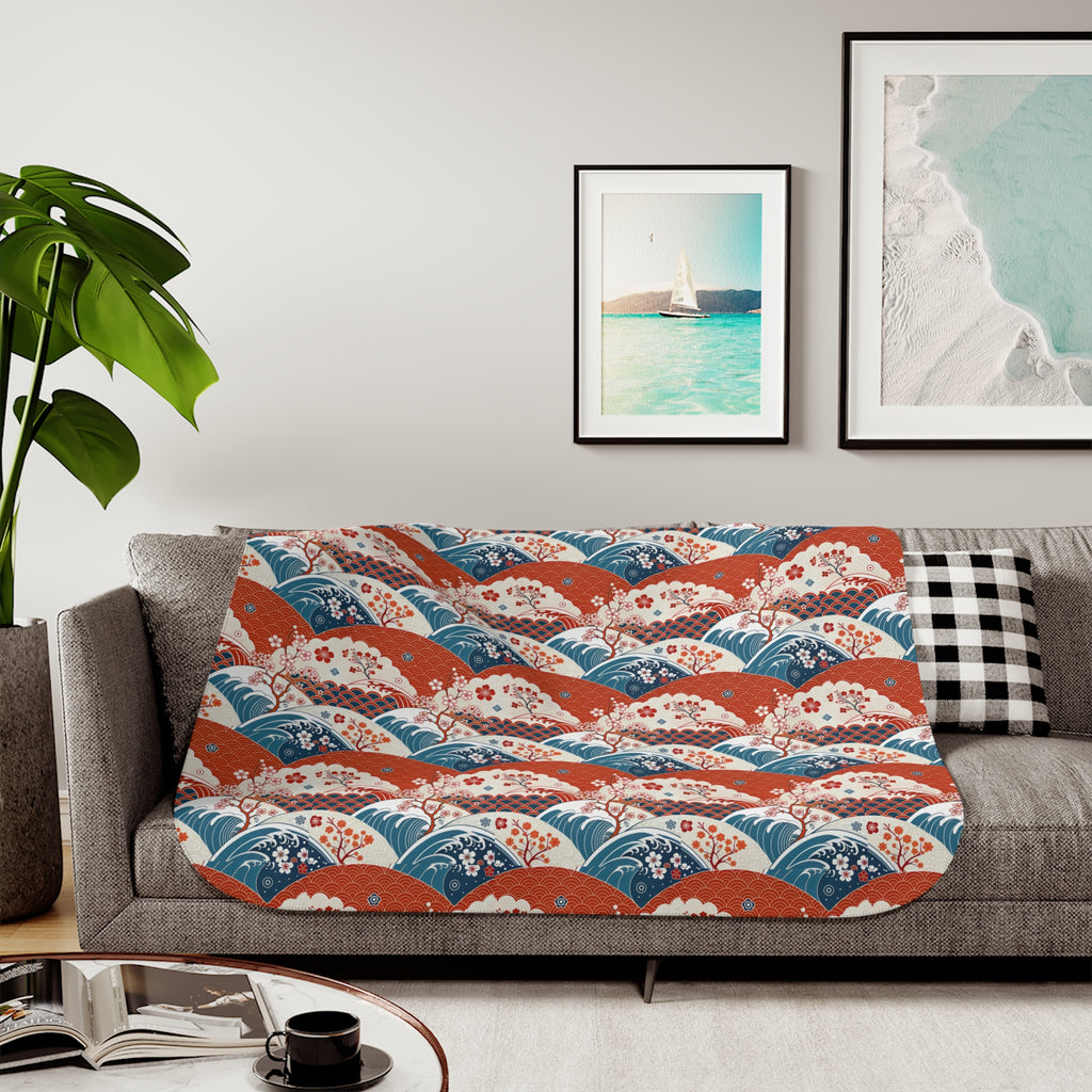 Sherpa Blanket, Asia Inspired Cozy Design Printify