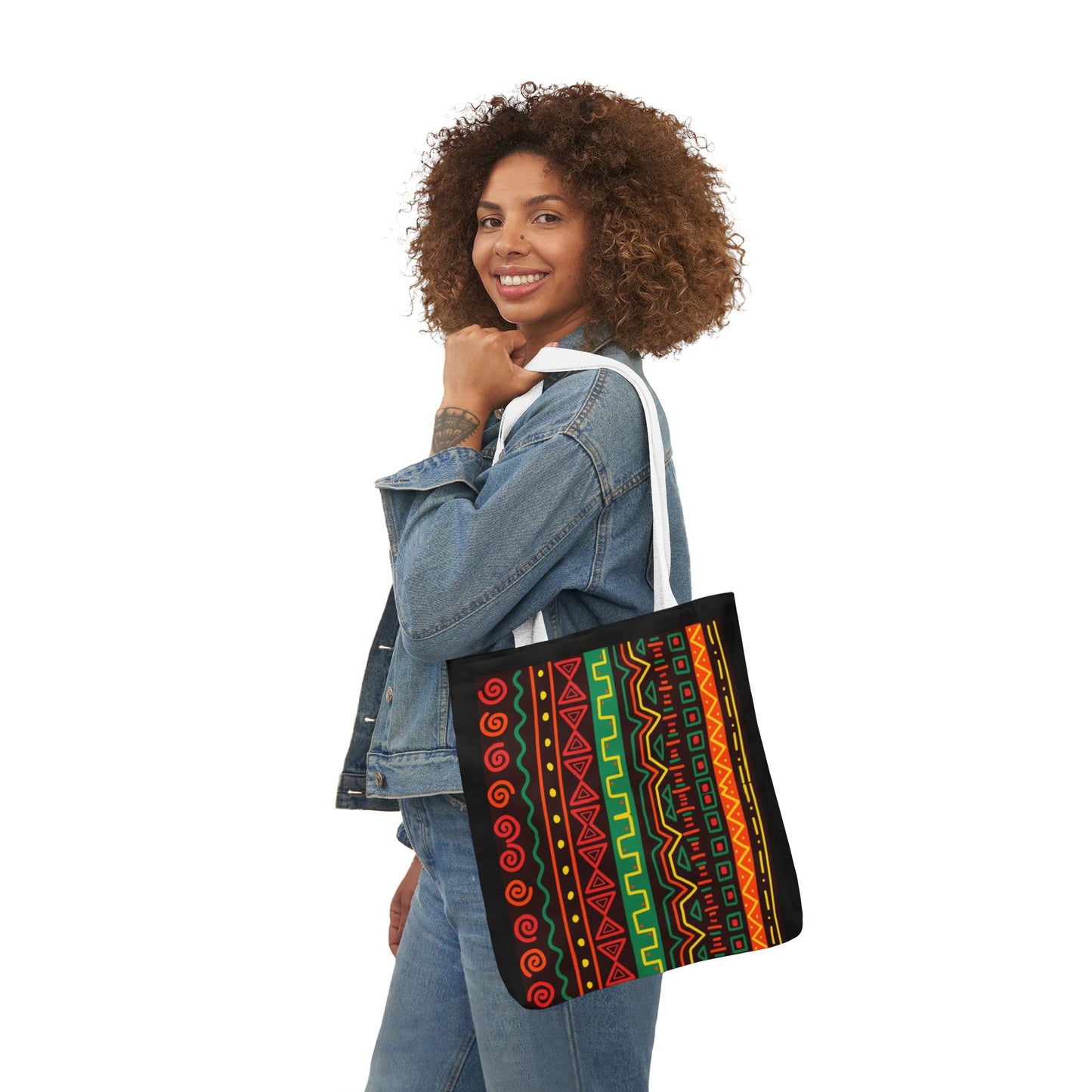 Afrocentric Pattern Canvas Tote — Colorful Tribal Stripe Beach & Market Bag