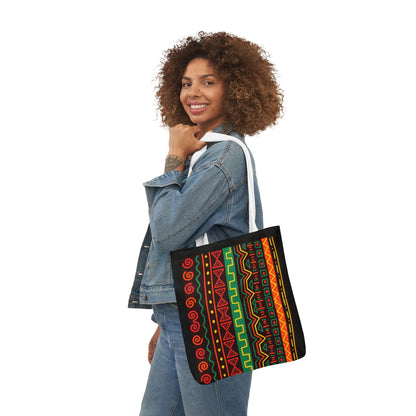 Afrocentric Pattern Canvas Tote — Colorful Tribal Stripe Beach & Market Bag