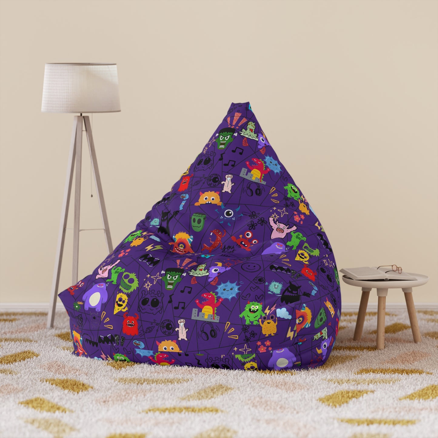 Kids' Fun Bean Bag Chair Cover - Playful Monsters, Cozy Seating for Sofas, Playrooms
