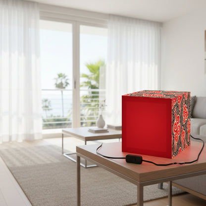 Japanese Wave Cube Lamp — Red Kumo Pattern Light