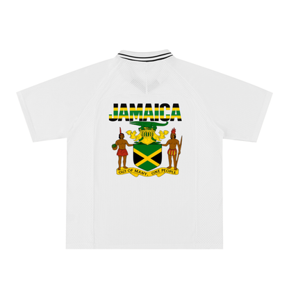 Jamaican Pride, Flag Themed Graphic V-Neck Collared  Unisex Soccer Jersey