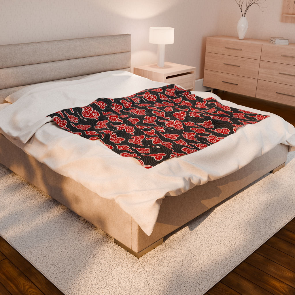 Akatsuki Cloud Pattern Velveteen Plush Blanket — Japanese Anime Inspired Red Cloud Throw Printify