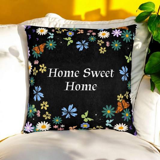 Floral Home Sweet Home Square Pillow - Cozy Decor for Living Room & Bedroom