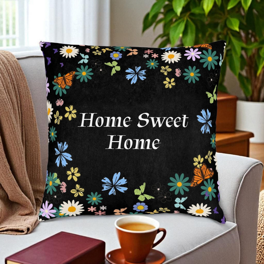 Floral Home Sweet Home Square Pillow - Cozy Decor for Living Room & Bedroom