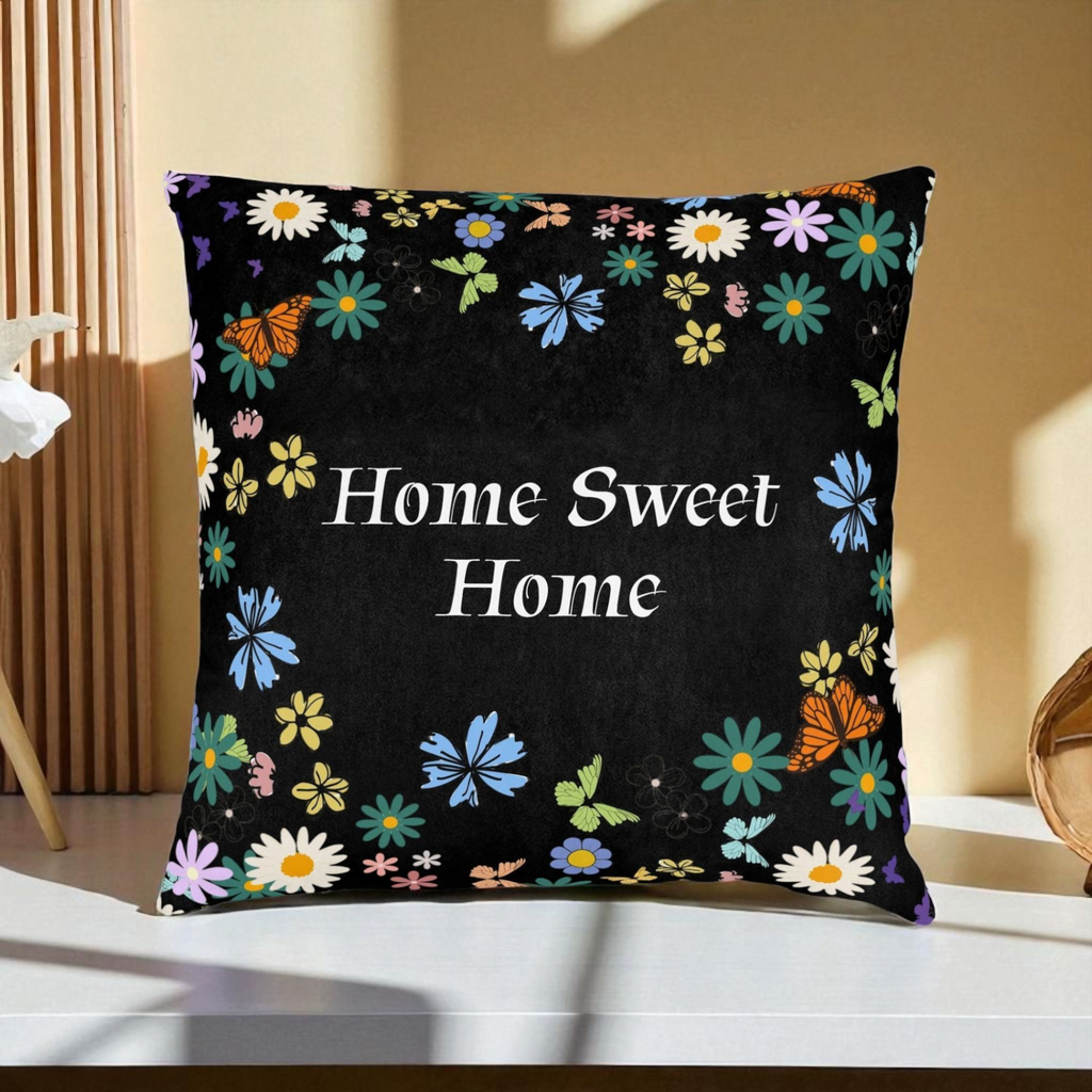 Floral Home Sweet Home Square Pillow - Cozy Decor for Living Room & Bedroom Printify