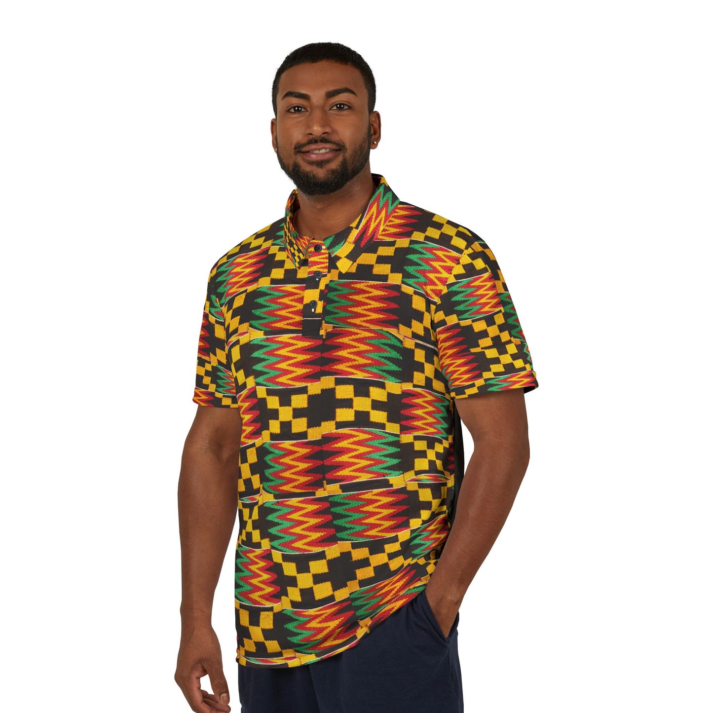 All Over Kente Pattern Polo Shirt — Unisex African Print Short Sleeve Polo