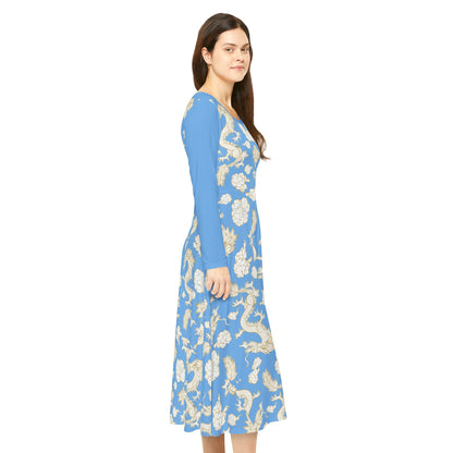 Beautiful Dragon Print Long Sleeve Dance Dress | Boho Style, Dance Wear, Vintage Inspired