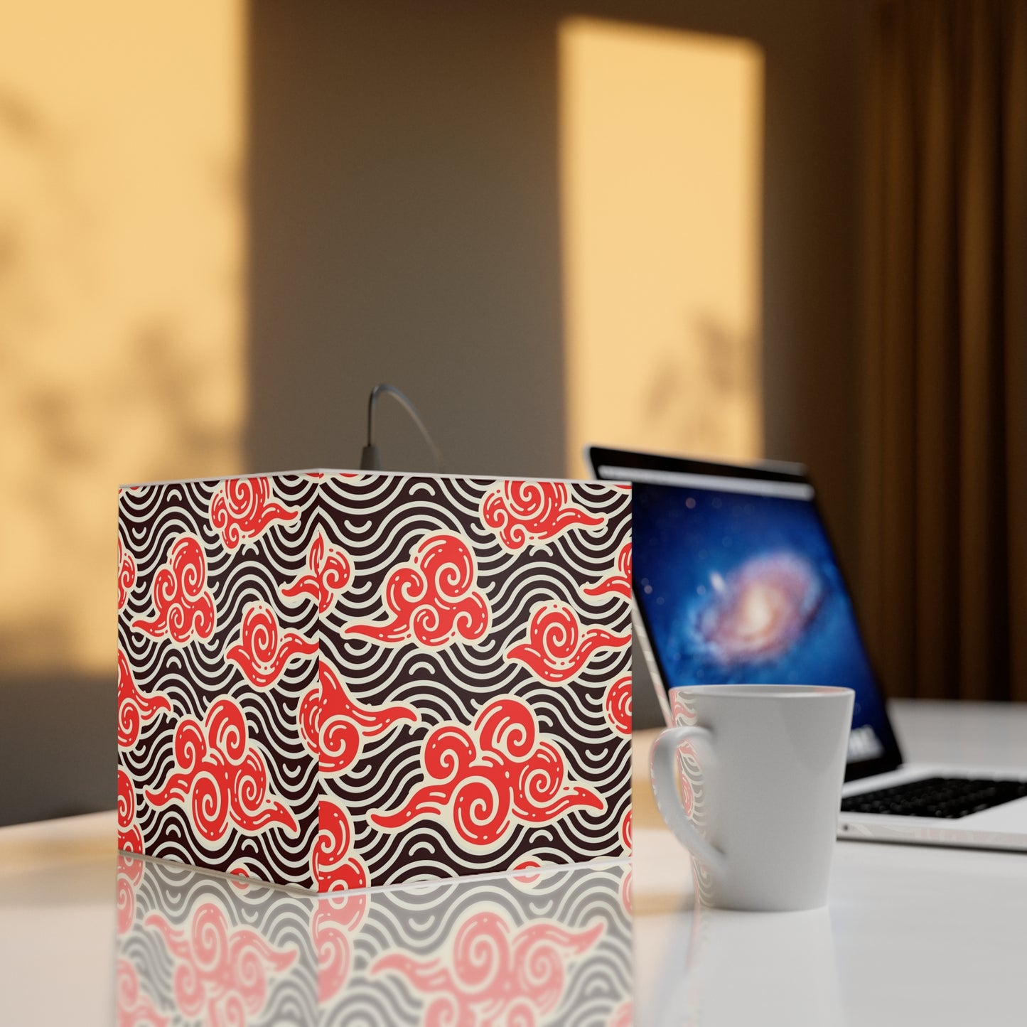 Japanese Wave Cube Lamp — Red Kumo Pattern Light