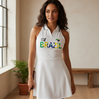 Women's A-Line Tennis Dress featuring a collared, halter-style design with a Brazil-themed Graphic