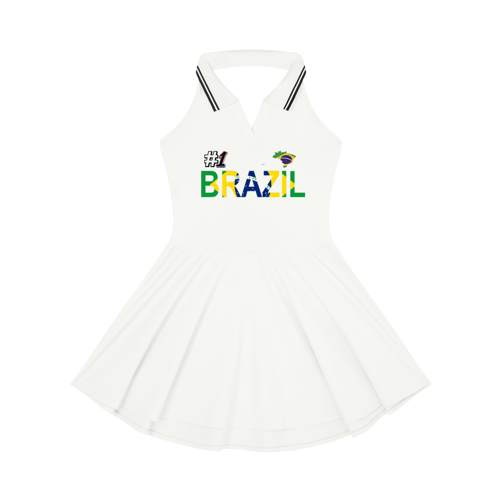 Women's A-Line Tennis Dress featuring a collared, halter-style design with a Brazil-themed Graphic