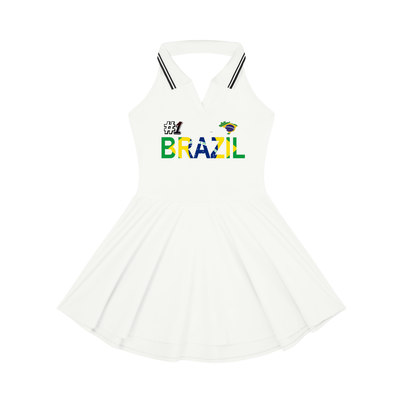 Women's A-Line Tennis Dress featuring a collared, halter-style design with a Brazil-themed Graphic
