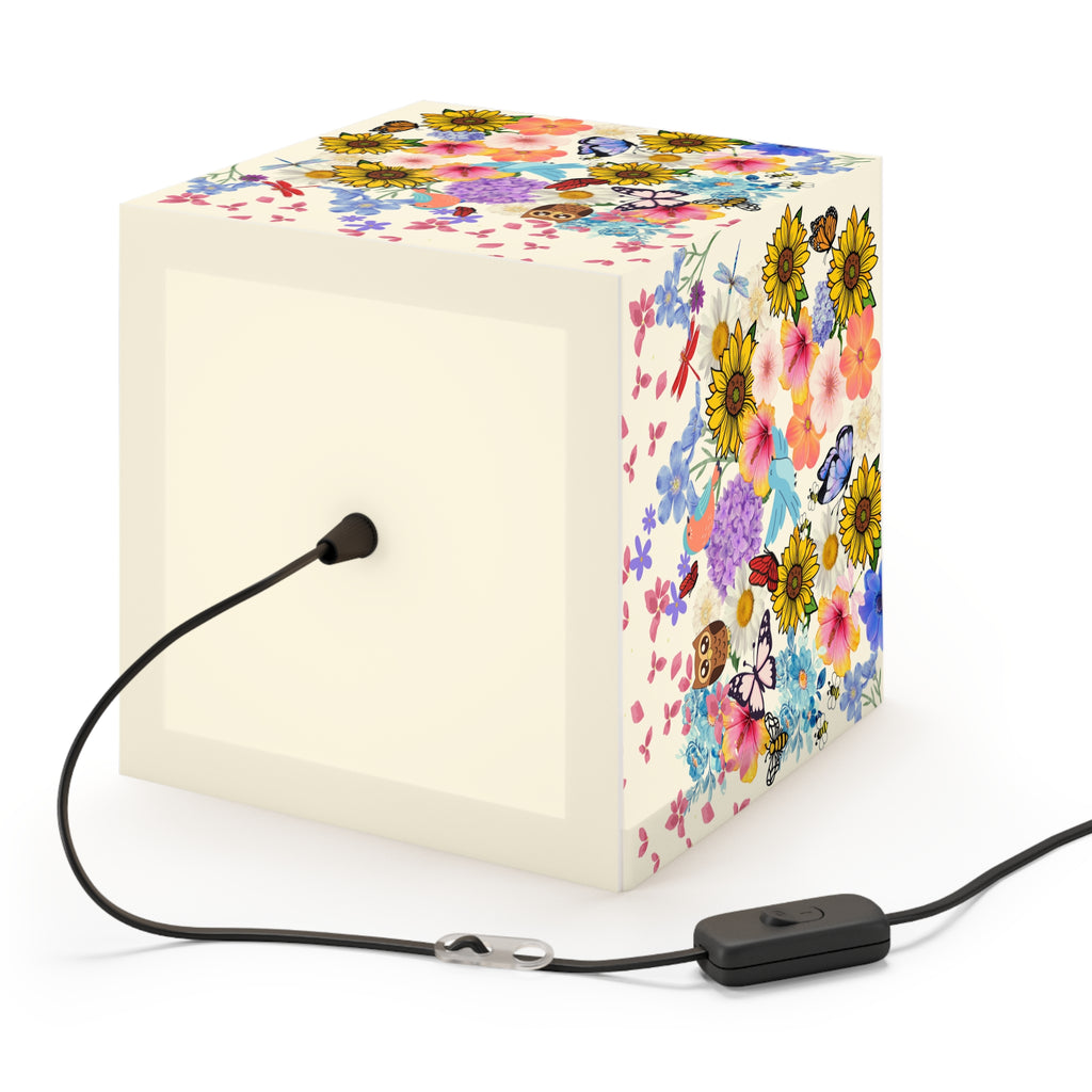 Floral Meadow Cube Lamp — Sunflower & Butterfly Decorative Light Printify