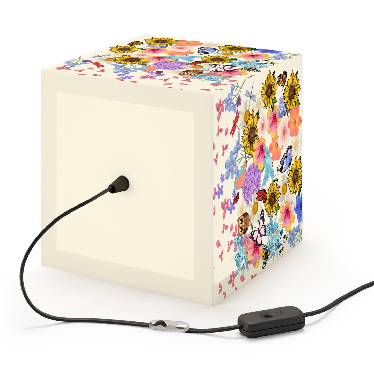 Floral Meadow Cube Lamp — Sunflower & Butterfly Decorative Light