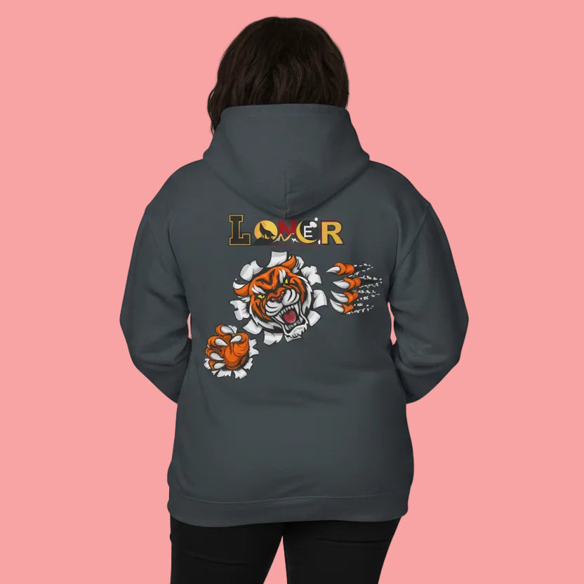Tiger Graphic Hoodie, Lone Wolf Sweatshirt, Unisex Fleece Pullover, Softstyle, Cozy Animal Print Printify