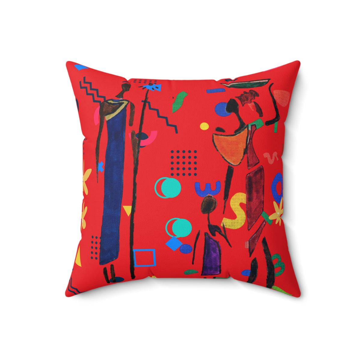 Ethnic Family Doodle Spun Polyester Square Pillow - Handcrafted Home Decor Printify