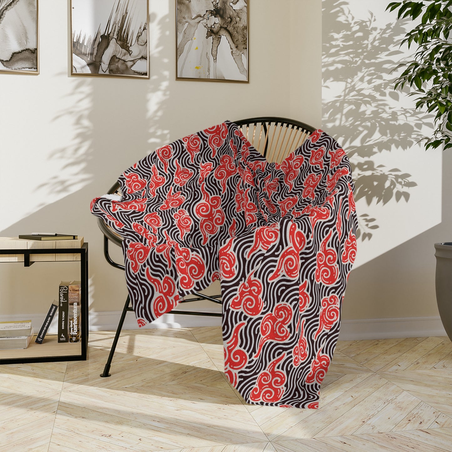 Red Cloud Swirl Velveteen Blanket — Plush Microfiber Throw